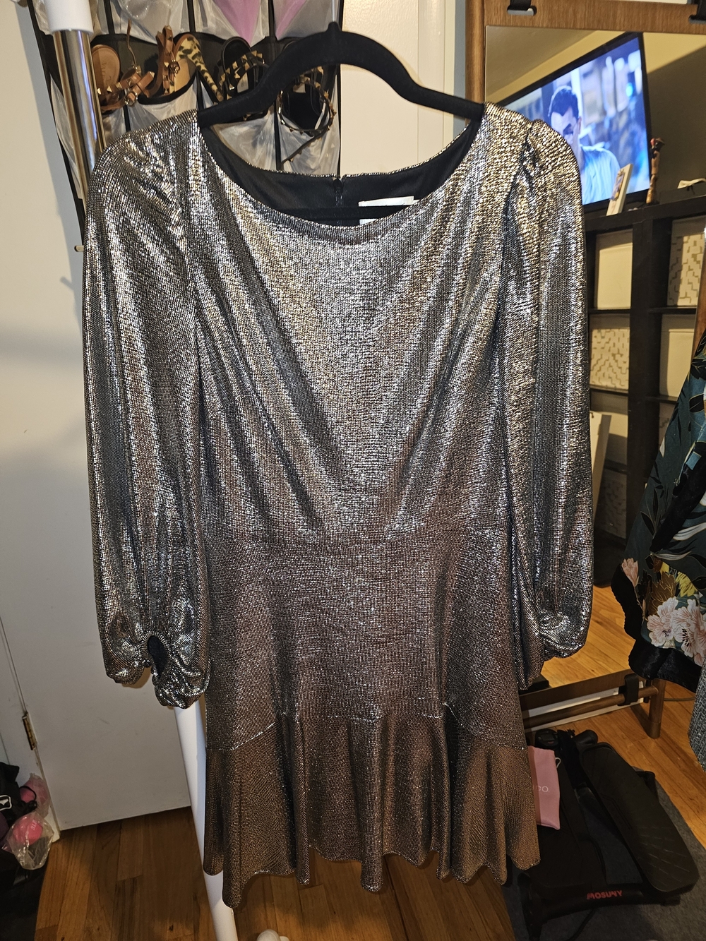 Eliza J Metallic Silver Long Sleeve Party Dress Size 6